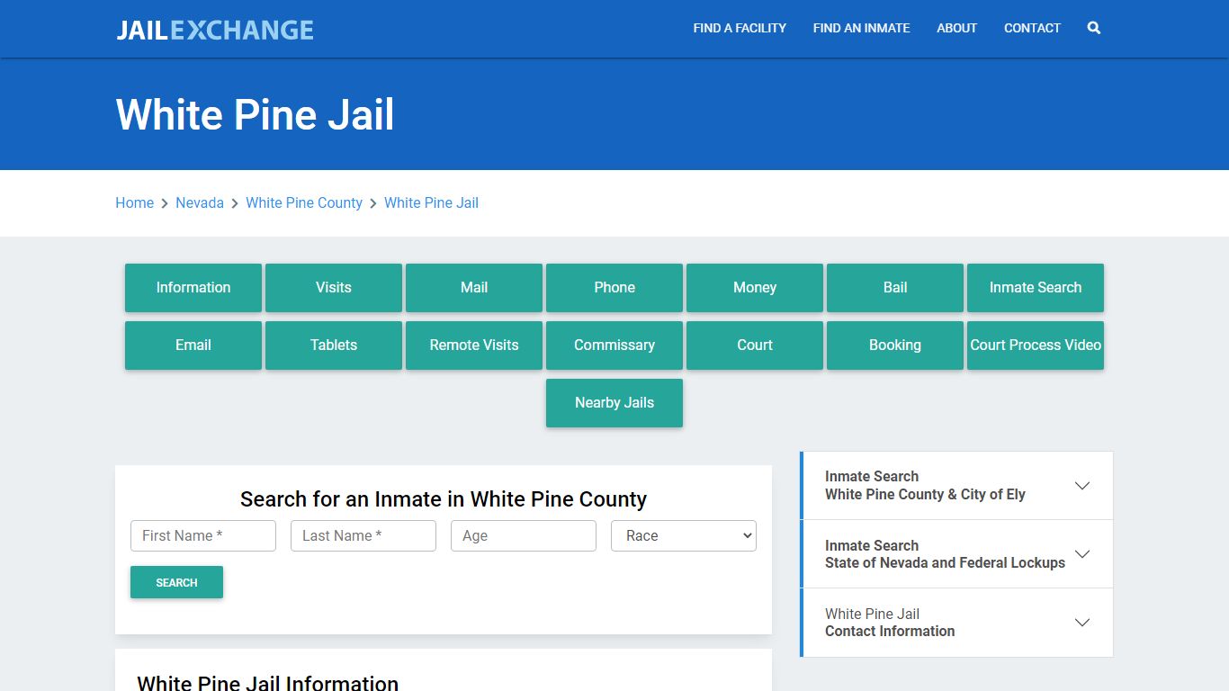 White Pine Jail Roster Lookup, NV, Inmate Search - Jail Exchange