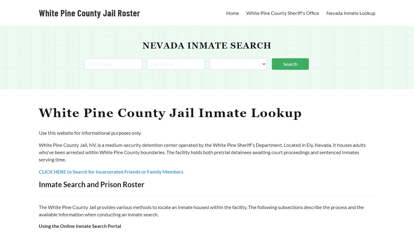 White Pine County Jail Roster Lookup, NV, Inmate Search