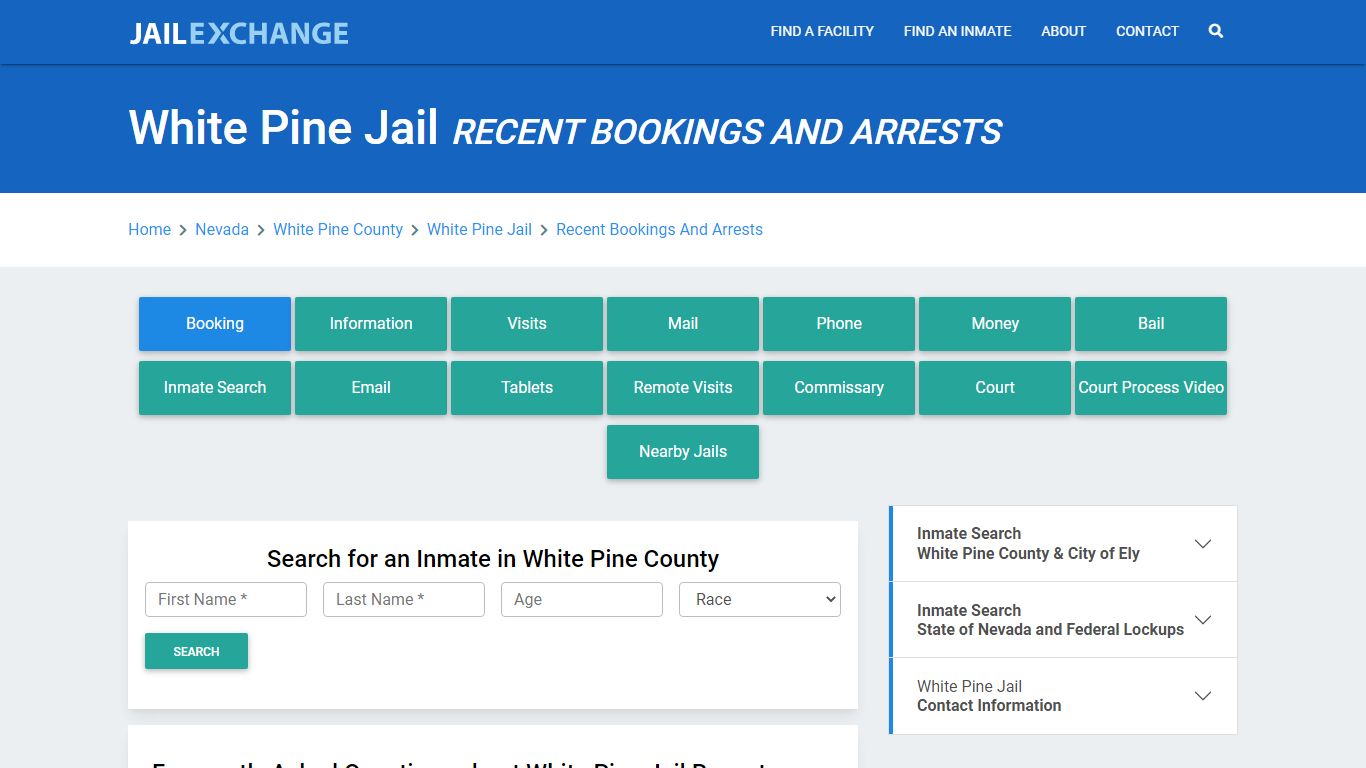 White Pine Jail Recent Bookings And Arrests - Jail Exchange